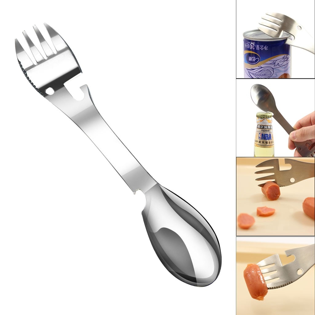 Details about   Multifunctional Camping Hunting Cookware Spoon Fork Bottle Opener Outdoor Tools 